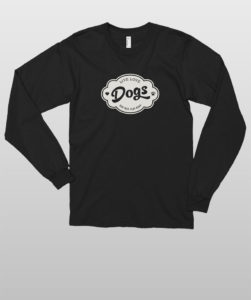Black long-sleeve shirt featuring "Live Love Dogs" design in white font.
