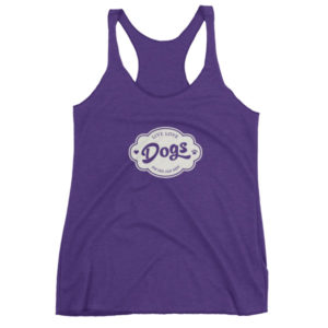 Purple tank top with "Live Love Dogs" slogan in white text. Casual pet-themed apparel.