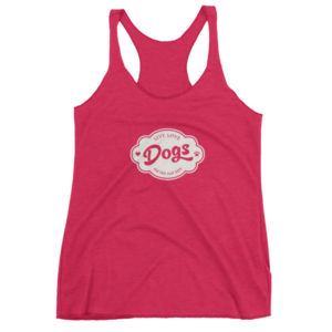 Red tank top with "Live Love Dogs" slogan and paw print design.