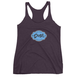 Women's black tank top with "Live Love Dogs" blue graphic design.